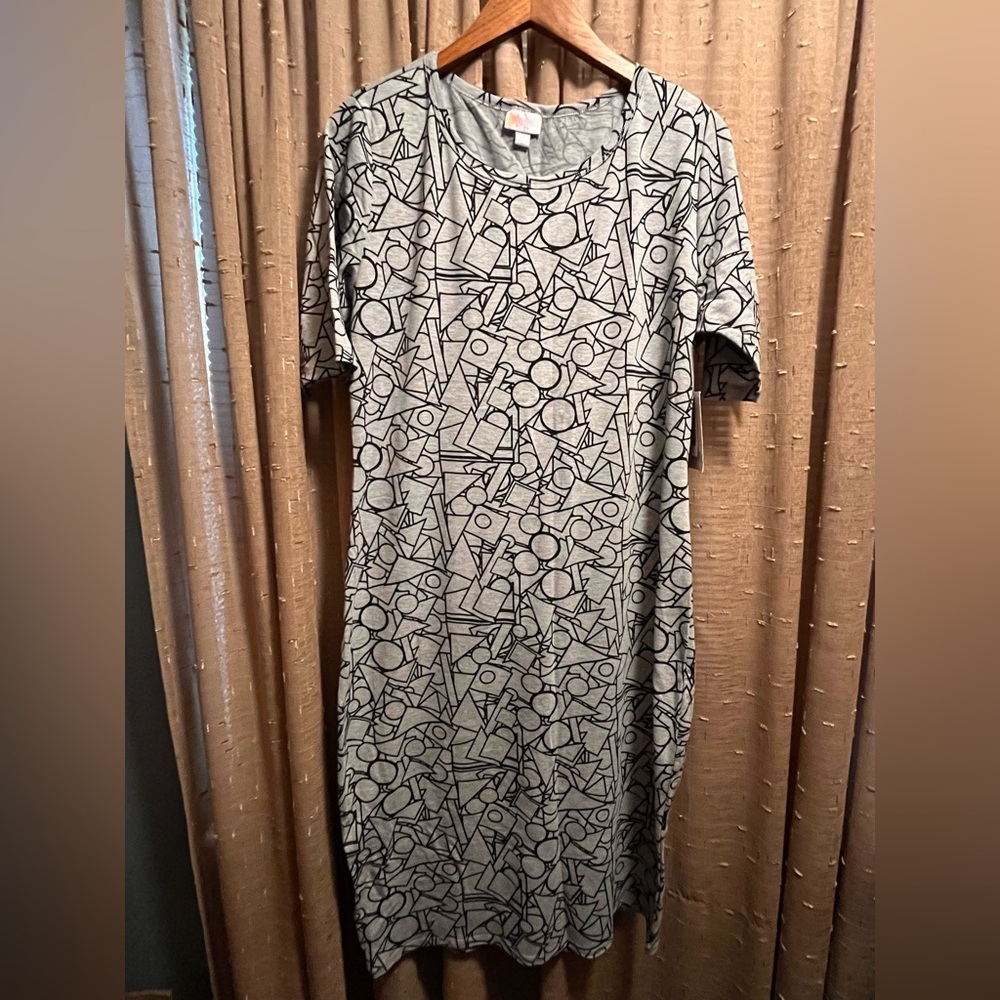 LuLaRoe Black and Gray Geometric Midi Dress